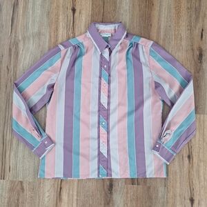 Willow Ridge Women's Striped Blouse in Purple, Pink, and Green
